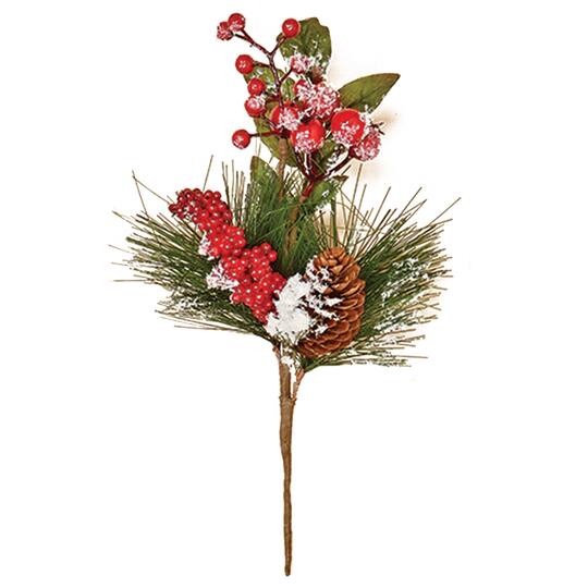 13" Christmas Snowy Red Berry Pinecone & Pine Sprays, 3ct.